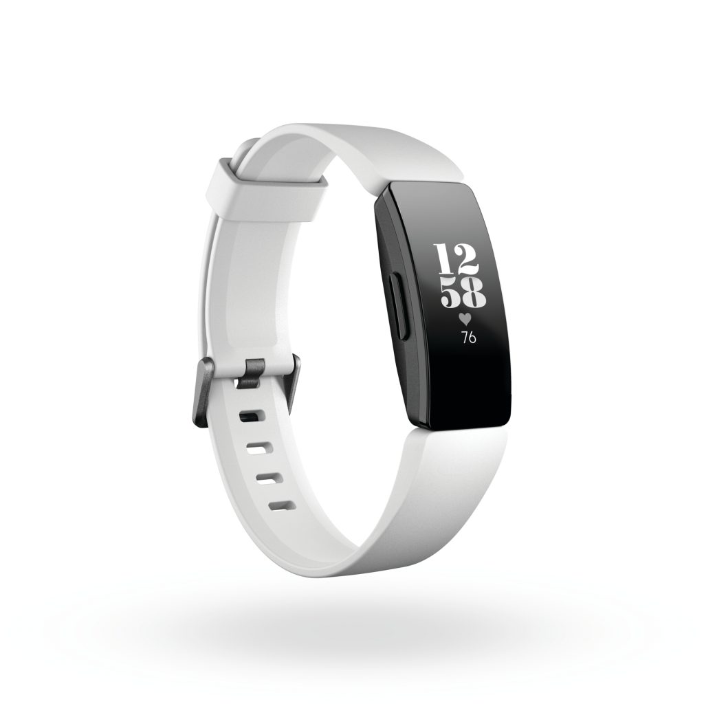 Fitbit Inspire HR, 3QTR view, in White and Black